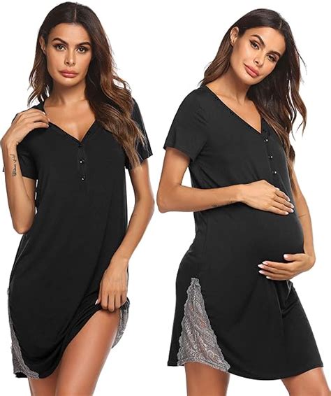 Ekouaer Nursing Delivery Labor Nightgown 3 In 1 Button Down Maternity Hospital Gown For