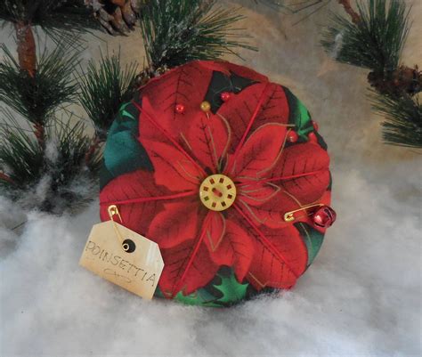 Handmade Festive Poinsettia Pin Keep Christmas Pin Cushion Etsy