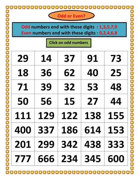 Odd And Even Numbers Activity