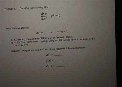 Solved Problem 2 Consider The Following Ode D2y Dx2 Y0 With