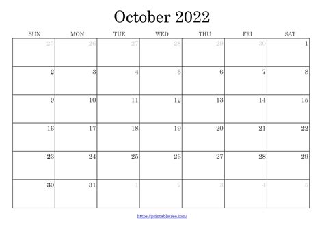 2022 October Calendar Printable Images