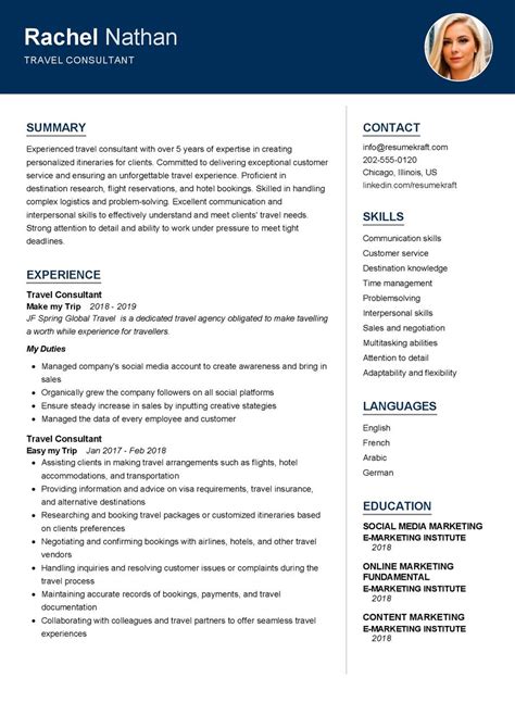 Travel Consultant Cv Sample In 2024 Resumekraft