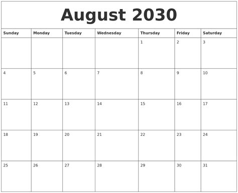 August 2030 Calendar