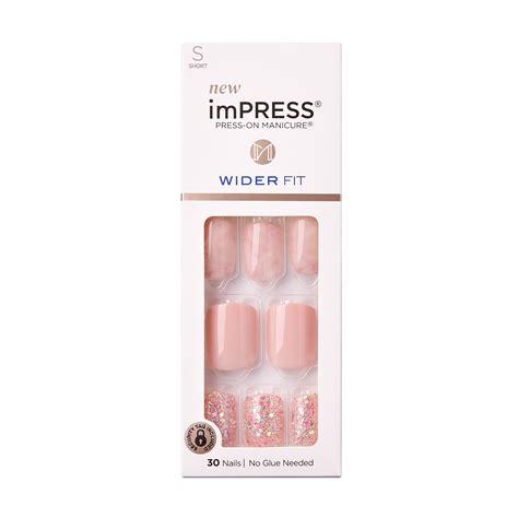 KISS imPRESS Wider Fit Press-On Nails, Pink, Short Square, ‘Just a