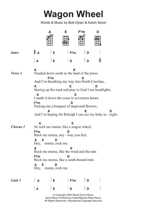 Wagon Wheel Sheet Music Old Crow Medicine Show Ukulele