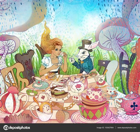 Mad Tea Party Alices Adventures In Wonderland Illustration Gi Stock
