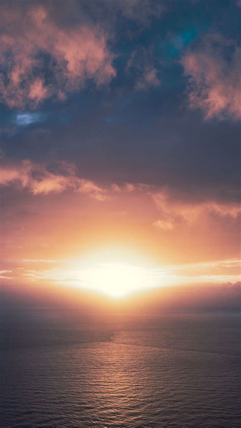 Download Wallpaper 1080x1920 Ocean Sunset Horizon Sky Clouds
