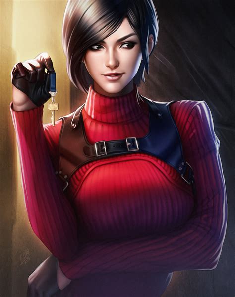Kodiart Women Ada Wong Short Hair Dark Hair Looking Sideways Video Game Characters