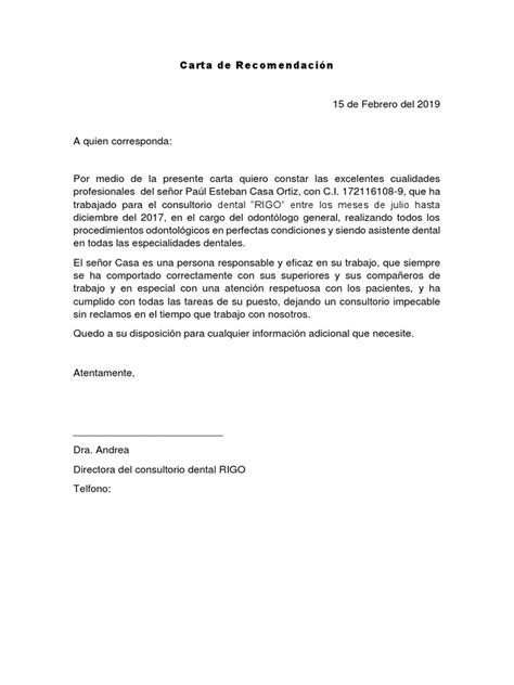 Ejemplo Carta Recomendacion Cuidadora Ancianos España David Peltz