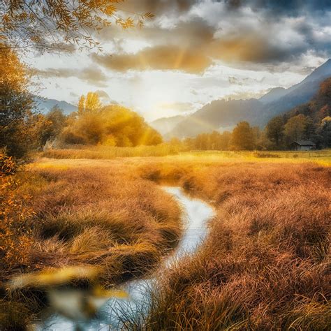 Mountains Rivers Fields Autumn Clouds 5k Ipad Air Wallpapers Free Download