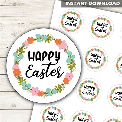 Floral Happy Easter Stickers Printable Happy Easter Labels Etsy