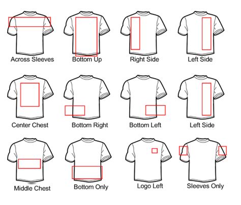 Placement T Shirt Design Size Chart Embroidery Logo Placement