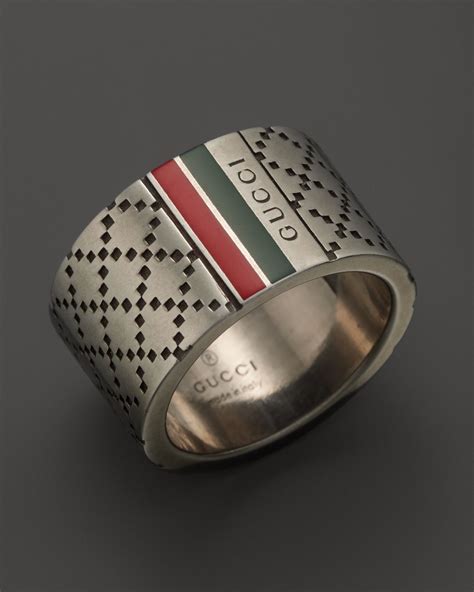 Lyst Gucci Aged Sterling Silver And Enamel Diamantissima Motif 12mm