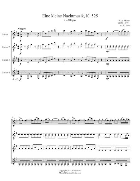 Eine Kleine Nachtmusik K 525 I Allegro Guitar Quartet Score And Parts