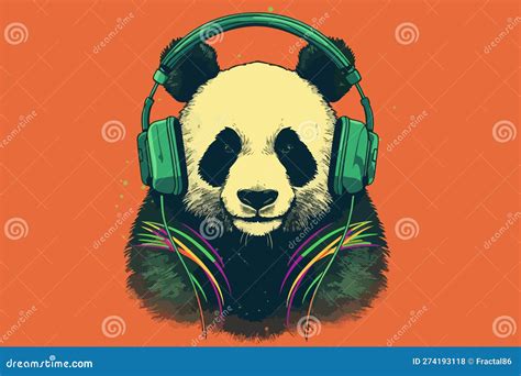 Panda With Headphones Vintage Vector Stock Vector Illustration Of