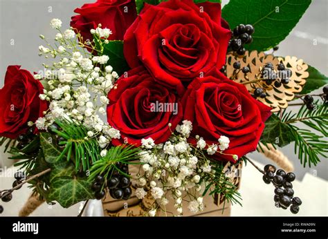 Red Rose And Gypsophila Stock Photos And Red Rose And Gypsophila Stock