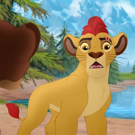 the lion king is standing in front of a tree and looking at another character with his mouth open