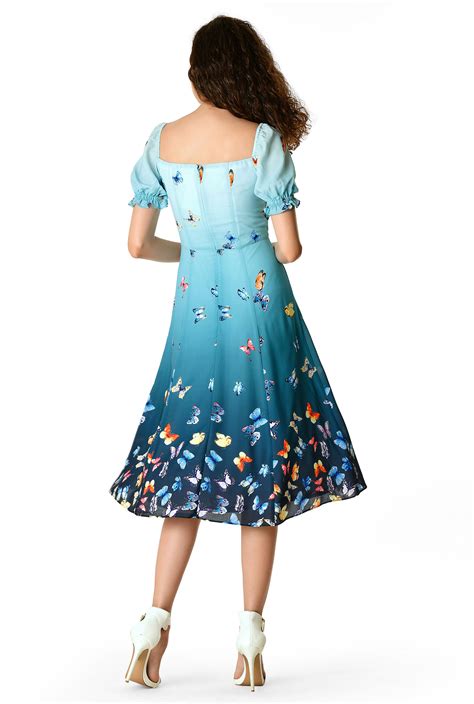 Shop Ombre Butterfly Print Crepe Sweetheart Dress Eshakti