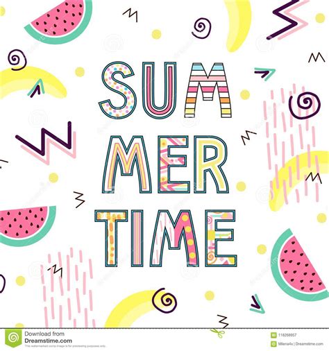 Summer Time Typographical Background With Tropical With Tropical Fruits