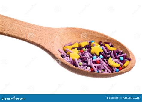 Decorative Sprinkles Sugar In A Wooden Spoon Stock Image Image Of
