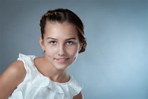 Portrait Of Beautiful Girl On Gray Background Stock Image Image Of