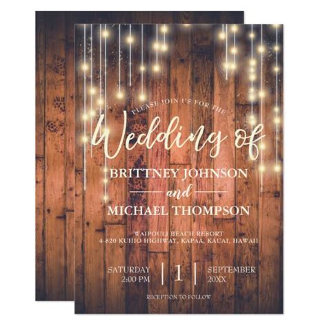 Rustic Wood String Lights Wedding Invitation