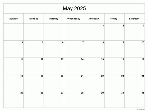 Printable May 2025 Calendar Free Printable Calendars Gambaran