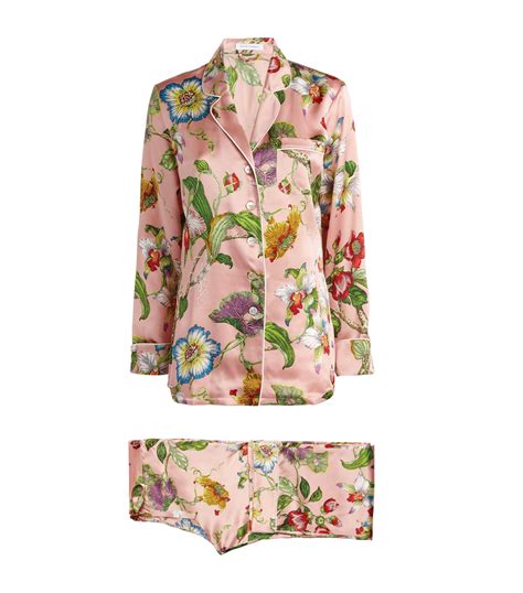 Olivia Von Halle Pink Silk Lila Floral Pyjama Set Harrods Uk