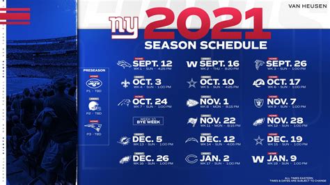 Official New York Giants 2021 Schedule Big Blue Interactive