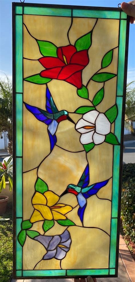Elegant Hummingbird And Flower Stained Glass Window