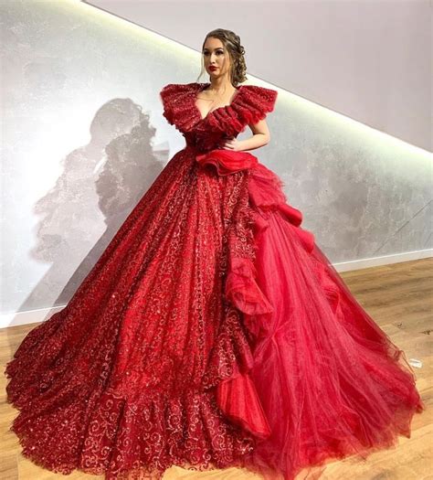 Red Poofy Embellished Giant Ball Gown Dress Slaylebrity