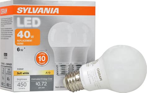 Sylvania Led Light Bulb 40w Equivalent A19 Soft White 2700k 2 Pack