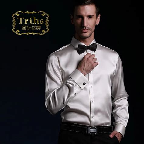 Shirt Luxury Heavy Silk Mulberry Silk Elastic Satin French Cuff Formal Dress White Male Shirt In