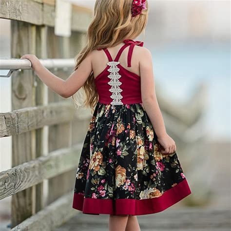 2019 Girl Summer Dress Princess Dress Asymmetrical Dress Wine Dress