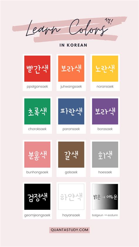Learn How To Describe Different Colors In Korean With This Vocabularly List Korean Language