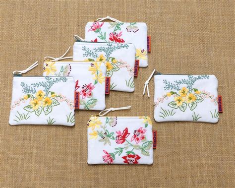 floral embroidered small zipper pouch coin purse handmade etsy