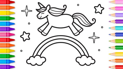 Unicorn Rainbow Coloring Pages Easy In 2021 Coloring