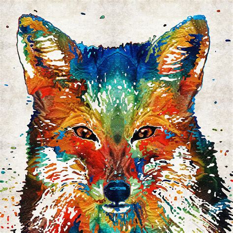 Colorful Fox Art Foxi By Sharon Cummings Painting By Sharon Cummings