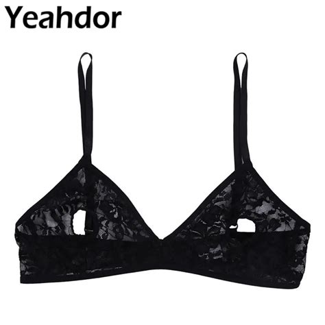 Sexy Womens Soft Floral Lace Lingerie Sheer Nipple Hollowout Wire Free Unlined Bra Bra Tops