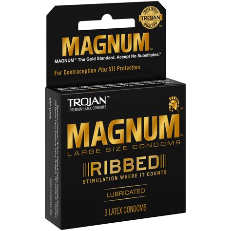 Trojan Magnum Ribbed Lubricated Latex Large Size Condoms 3 Ct Box