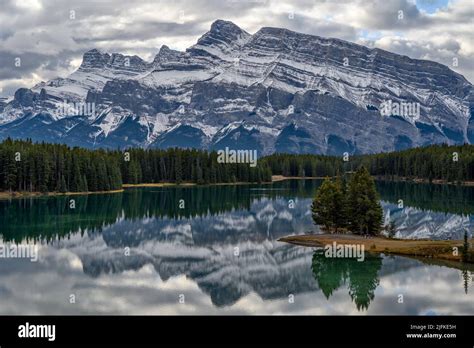 The Reflecting Mount Rundle And Two Jack Lake In The Banff National