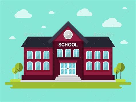 School School Building School Illustration Flat Design