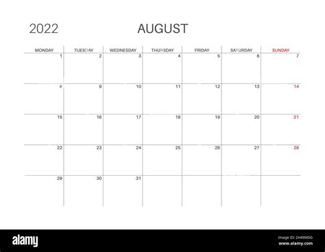 Kalendervorlage Für Planer Kalender 2022 Stock Vektorgrafik Alamy