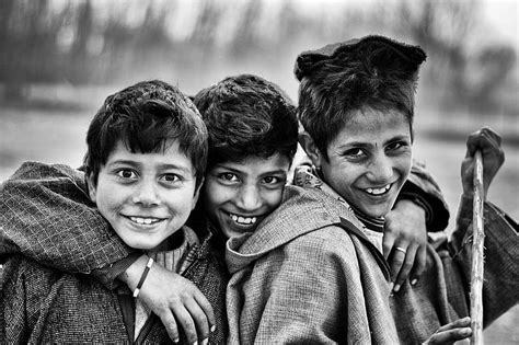 Boys Friends Poor Black And White Eyes Smiling Childhood Kids
