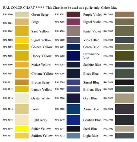 Free Sample Ral Color Chart Templates In Pdf Ms Word