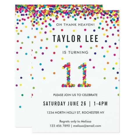 Rainbow 11 Year Old Birthday Party 11th Birthday Invitation Zazzle