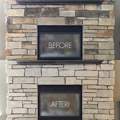 The first thing we did when we moved into our house was whitewash the stone fireplace. How I Painted My Stone Fireplace | Faux stone fireplaces ...