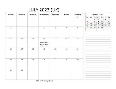 Download July 2023 Uk Calendar Template