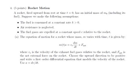 Solved Rocket Motion A Rocket Fired Upward From Rest At