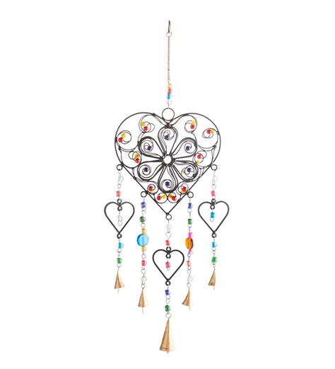 Handcrafted Beaded Heart Wind Chime With Five Metal Bells Wind And